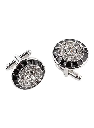 White Gold Stone Embellished Circle Cufflinks 