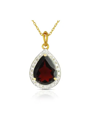 18k Gold 10mm Genuine Drop Cut Garnet 0.12Ct Genuine Diamonds Necklace 