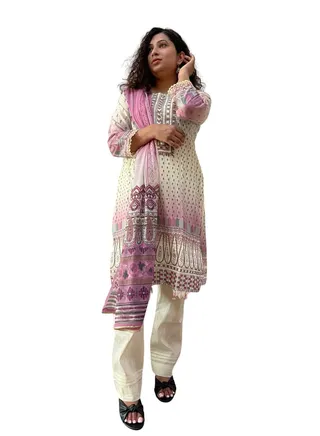 3 pc Ethnic Suit set-Cream 