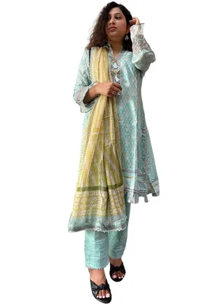 3 pc Ethnic Suit set-Sky Blue 