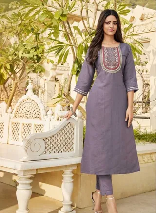 Fancy Rayon Kurta with Pant Emboidery Work 