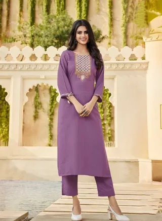 Fancy Rayon Kurta with Pant Emboidery Work 