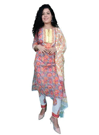 PRIYA’S PANACHE Women Kurti with Dupatta and Palazzo Set | Ladies Top Kurta Kameez Salwar Suit Bottom Pant | Ethnic Indian Pakistani Party Dress | Traditional Festival Ready to Wear 