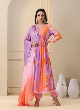 PRIYA'S PANACHE Muslin Floral Print Kurta Pant Dupatta Set 
