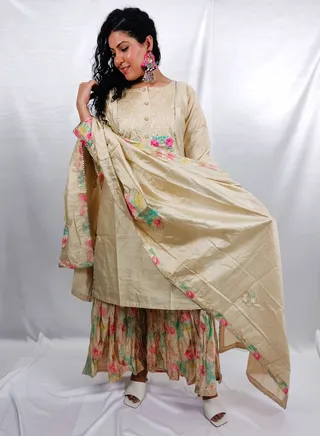 PRIYA'S PANACHE Designer Premium Silk Fabric Kurta Plazzo Dupatta Set - Festival Traditional Ethnic Indian Partywear For Women 