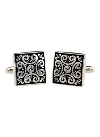 White Gold Retro Style Ancient Flower Cufflinks 