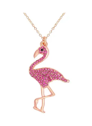 Full Rhinestone Flamingo Bird Pendant Necklace 