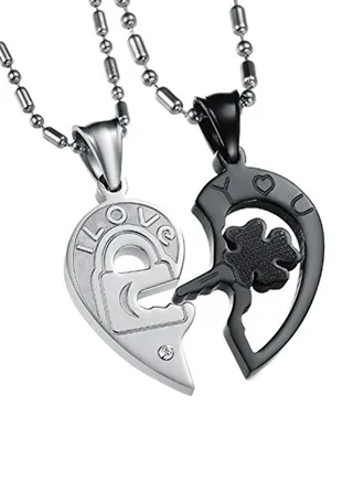 2 -Pairs Stainless Steel Metal Pendant Necklace 