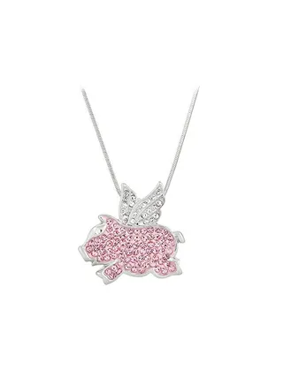Rhodium Plated Brass With Rhinestone Crystal Studded Animal Shaped Pendant Necklace 