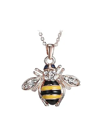 18K Rose Gold Plated Crystal Studded Honey Bee Pendant Necklace 