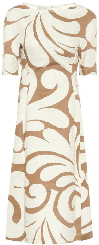 Printed cotton and linen midi dress
