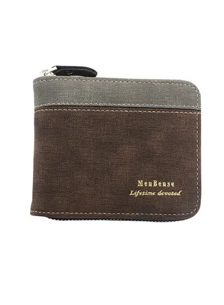 Contrast Leather Men's Bifold Short Wallet Card Holder Certificate Coin Money Zipper Bag with Commute Business 