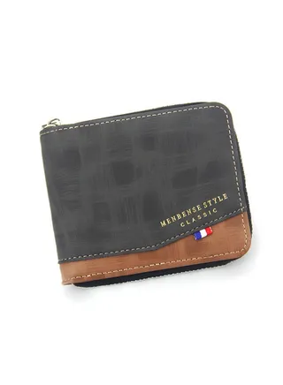 Business Large Capacity Men's Bifold Short Wallet Card Holder Certificate Zipper Bag for Commute 