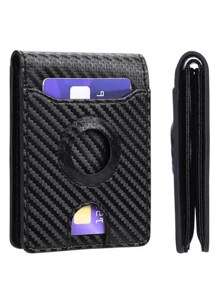 Carbon Fibre Mens Wallet with Money Clip Air Tag Wallets Card Holder RFID Blocking 
