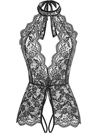Women One Piece Lingerie Lace Baby Dolls Teddy Deep V neck Halter Bodysuit Chemise Sleepwear Nightwear Nightdress Nightgown 
