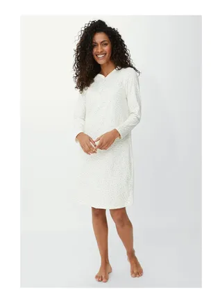 Spot Print Jersey Long Sleeve Nightdress 