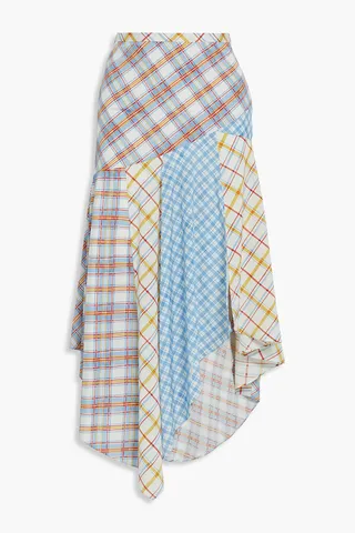 Stellon patchwork-effect silk-blend crepe de chine midi skirt