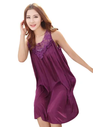 Lace Trim Fit And Flare Nightdress Purple 