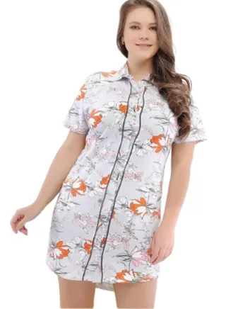Large size buttoned cotton nightgown 