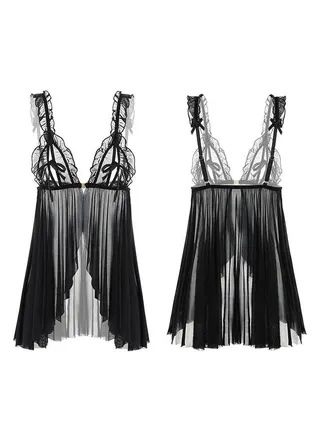 Lace Mesh Nightgowns with Panty Pajamas Set for Women 