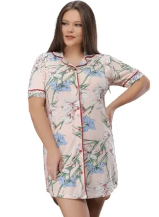 Cotton night dress with short sleeves loose elegant large sizes 