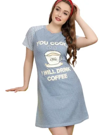 Elegant loose fitting short sleeved cotton nightgown with a pattern 
