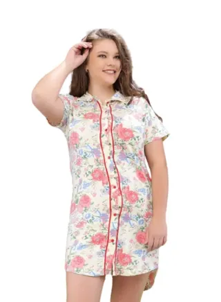 Cotton night dress with short sleeves loose elegant large sizes 