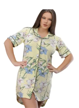 Cotton night dress with short sleeves loose elegant large sizes 