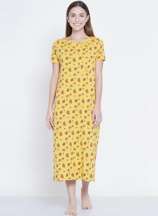 Casual Printed Night Gown Yellow/Red 