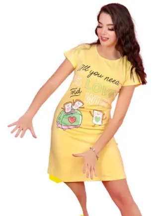 Elegant loose fitting short sleeved cotton nightgown with a pattern 
