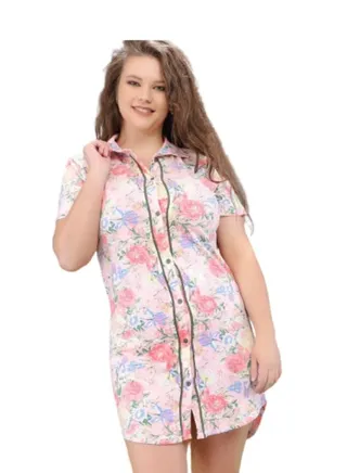 Cotton night dress with short sleeves loose elegant large sizes 