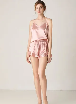 Silk suspenders two-piece pajamas set 