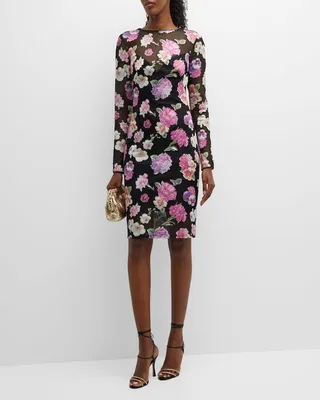 Floral-Applique Net Bodycon Dress