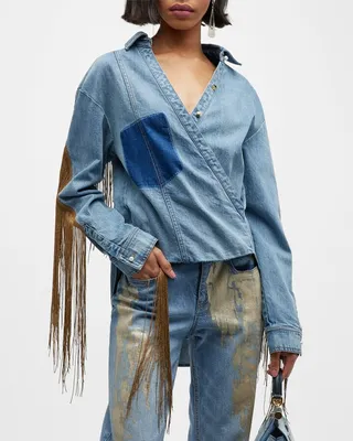 Hicks Metallic Fringe Denim Collared Shirt