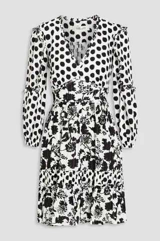 Kourtney ruffle-trimmed printed cotton-jacquard mini dress