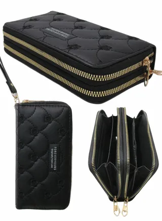 Large Faux Leather Women Wallet Zipper Design  Pocket And Holder Strap - Multi Color 