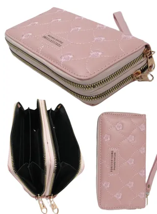 Large Faux Leather Women Wallet Zipper Design  Pocket And Holder Strap - Multi Color 