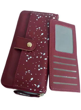 Large Faux Leather Women Wallet Zipper Design With Front Pocket And cards holders 