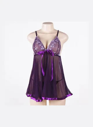 Floral Detail Lace Nightdress Purple 