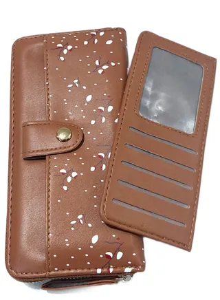 Large Faux Leather Women Wallet Zipper Design With Front Pocket And cards holders 