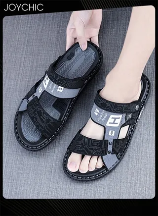 Men's Trendy Outdoor Slippers Personalized Dual-purpose Sandals Household Anti-slip Summer Beach Sandals Black 