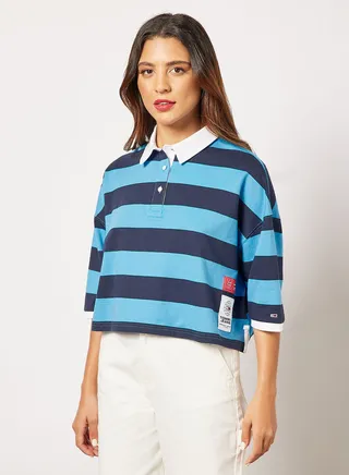 Cropped Stripe Rugby Polo 