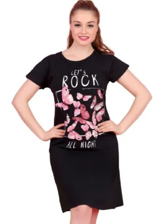 Elegant loose fitting short sleeved cotton nightgown with a pattern 