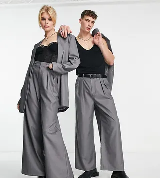 Reclaimed Vintage unisex wide leg pants in beige gray