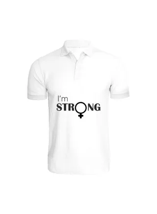Printed (White) Cotton T-shirt (I am Strong) Personalized Polo Neck T-shirt For Women (Small)-Set of 1 pc-220 GSM 