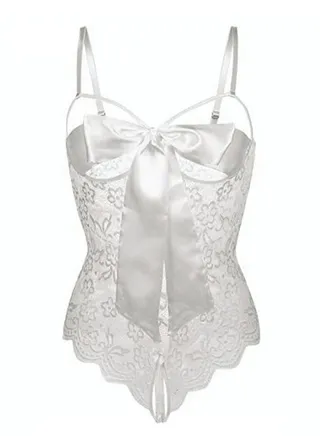 Women Lace One-Piece Underwear Backless(White), Bow Design, Lace Trim, Adjustable Shoulder Straps, Showcasing Exquisite And Elegant Figure 
