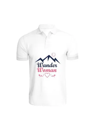 Printed (White) Cotton T-shirt (Wander women) Personalized Polo Neck T-shirt For Women (Small)-Set of 1 pc-220 GSM 