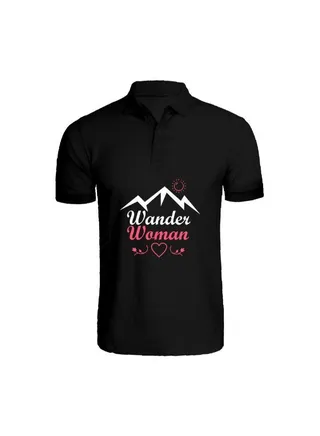 Printed (Black) Cotton T-shirt (Wander women) Personalized Polo Neck T-shirt For Women (Small)-Set of 1 pc-220 GSM 