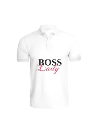 Printed (White) Cotton T-shirt (Boss Lady) Personalized Polo Neck T-shirt For Women (Small)-Set of 1 pc-220 GSM 