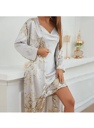 Two-Piece Tie Nightgown And Nightgown Set 